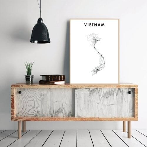 Vietnam Map Black White Canvas Poster Prints Việt Nam Ho Chi Minh Hanoi Map Wall Art Painting Home Wall Picture Office Decor