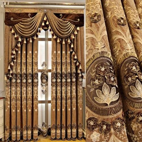 European-Style Embroidered Curtain Living Room Bedroom Shade Curtain Screen Finished Garden Curtain Chenille