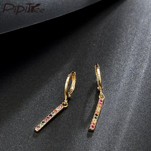 Pipitree Simple Stick Dangle Earrings Copper Cubic Zirconia Hoop Earrings for Women Trendy Jewelry boucle d'oreille femme 2019