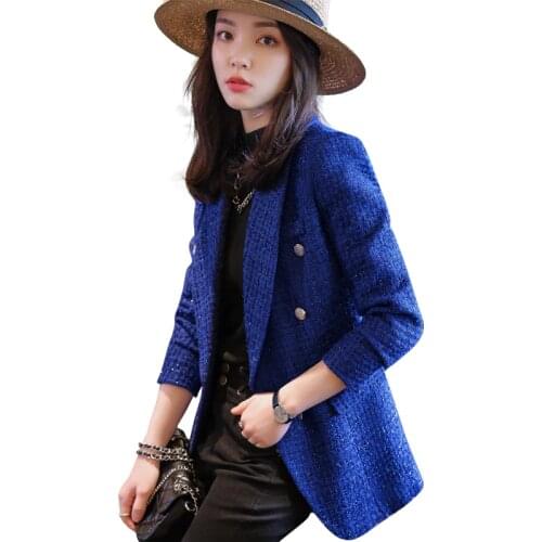 2021 New Arrival High Quality Winter Thick Blazer Women Female Long Sleeve Blue Black Jacket Fashion Ladies Coat