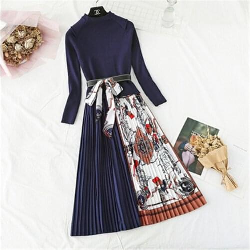Winter Dress 2020 Elegant Long Midi Party Dress Warm Knitted Long Sleeve Slim Formal Pleated Dress Autumn Spring 226