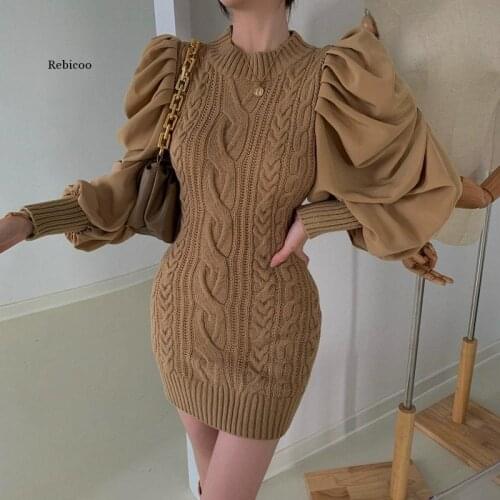 Winter Knitting Women Sweater Dress New Mini Sexy Women Fashion Hollow Out Knitted Dress Twist Pattern Bodycon Party Dress