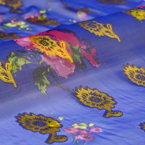 Gold Jacquard Clothes Mulberry Silk Chiffon Dress Fabric