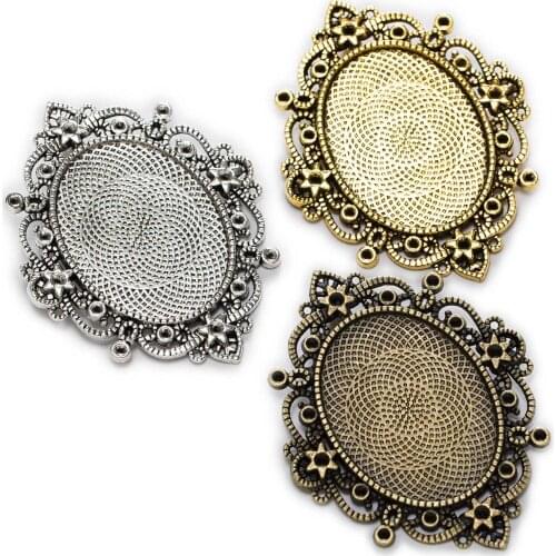 1 Piece Oval Flower Pattern Cameo Cabochon Base Settings Charms Pendants Jewelry Making 66x52mm(Fit 40x30mm)
