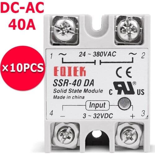 10PCS/Lot 3-32V DC Input 380V AC Output Load 40A Solid State Relay SSR SSR-40DA