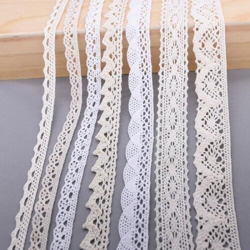 10 Yards White Beige Cotton Embroidered Lace Net Ribbons Fabric Trim Wedding Party Craft Sewing Fabric DIY Handmade Material