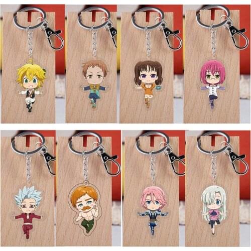 20Pcs New Anime The Seven Deadly Sins Keychain Demon Slayer Kimetsu no Yaiba Cartoon Figure Acrylic Pendent Keyring wholesale
