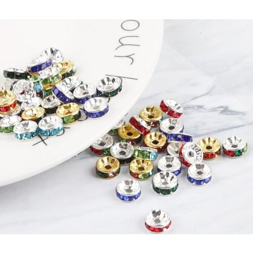 50pcs Rhinestone Glitter Rondelles Crystal Beads DIY 10mm Diameter Crafts Making Accessories Garment Decoration Loose Beads