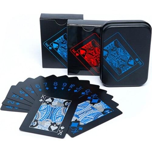 54pcs Waterproof PVC Pure Black Magic Box-packed Plastic Playing Cards Set Deck Poker Classic Magic Tricks Tools