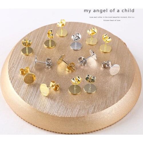 6pcs Copper platingneedle flat earrings bow earplugs Stud Ear Flat Base Posts Plug Earrings for Men Women DIY materials