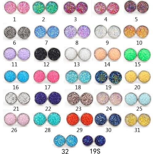 8/10/12mm Stainless Steel Shiny Resin Druzy Drusy Stud Earrings Resin Bright Stud Earrings