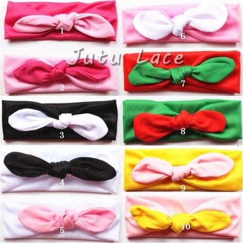 40pcs / lot rabbit ear bow headwrap hair accessories -soft elastic headbands wholesale cotton fabric strecth Headwraps