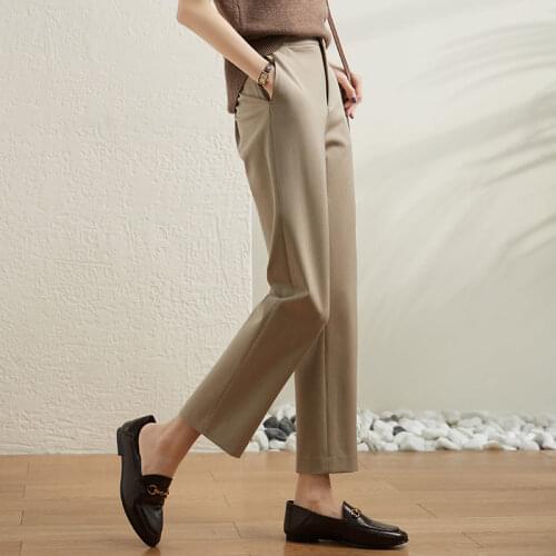 Ankle-Length Cigarette Pants Womens Baggy Straight Trousers Summer Suit Pants Slimming Casual Professional Women Bottoms Pants