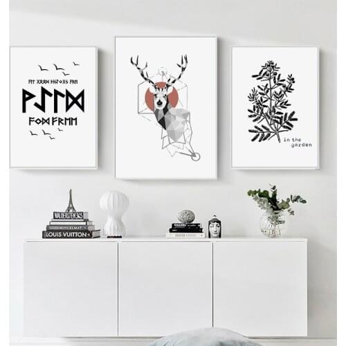 Black White Abstract Deer Eagle Animal print Wall Art Canvas Painting Nordic Poster Leaf Wall Picture for Living Room Home Decor