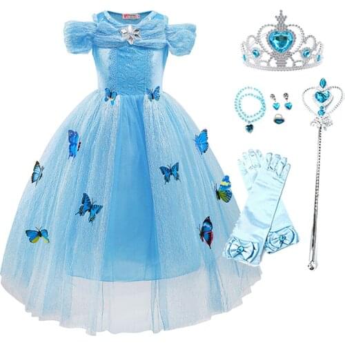 Kids Cinderella Fancy Dress Up Girls Butterfly Costume Princess Cosplay Outfits Halloween Birthday Party Clothing