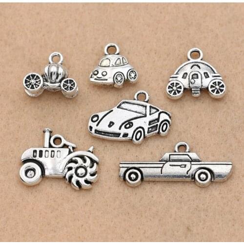 KJjewel Antique Silver Plated Car Tractor Charm Pendant for Bracelet Necklace Jewelry DIY Making Accessories 6styles