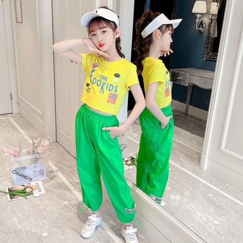 New Summer Girls Sets Two Pieces Children Clothes Tracksuit T Shirt + Long Pants Casual Kids Outfits Size 3 4 5 6 7 8 10 12 Yrs