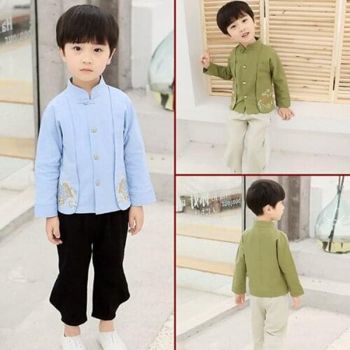 Boy tang suit children cotton and linen two suit Chinese style