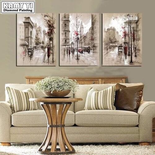 Round drill diy diamond tree embroidery triptych european style home decor whole diamond mosaic needlework 3d diamond painting