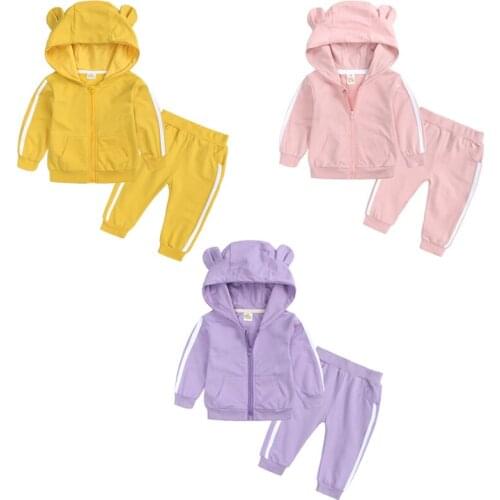 2021 newborn baby boy girl set spring autumn long sleeve solid color zipper jacket 2pcs cotton colthes fashion hoodie bear Fall