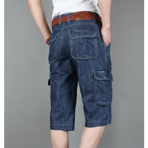 Summer Mens Calf-length Jeans Pants Straight Plus Size Safari Style Pockets F5