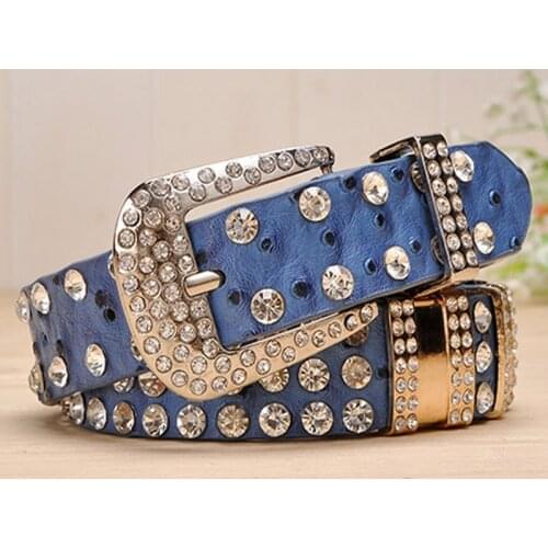 Fashion Rhinestone Female Belts for women Luxury Designer Colorful PU leather Rivet belt High quality strap for jeans