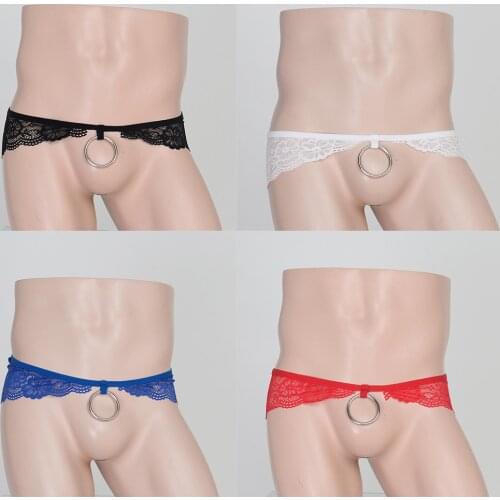 Mens T-Back Underwear Low-rise Man Bikini G-String Thong Briefs Wrap Sexy Men Lingeire Lace Transparent Underwear