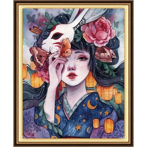 Needlework,DIY 11CT Printed Illustrator Girl Cute Cross stitch Sets For Full embroidery Cross-Stitch Kits Home Wall Decoration