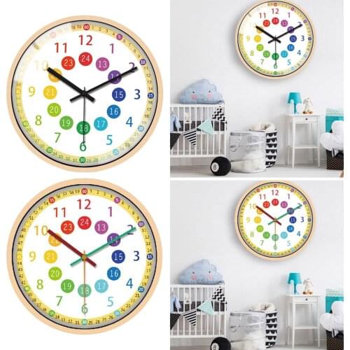 Wall Clock Silent Kids Bedroom School Battery Operated 12 inch Time Teaching