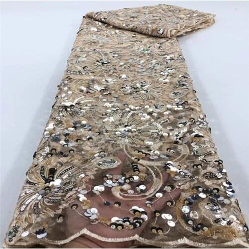 Latest African Laces 2020 Gold Sequins Embroidery French Lace Fabric African Lace Material For Nigerian Party Dresses x19-91