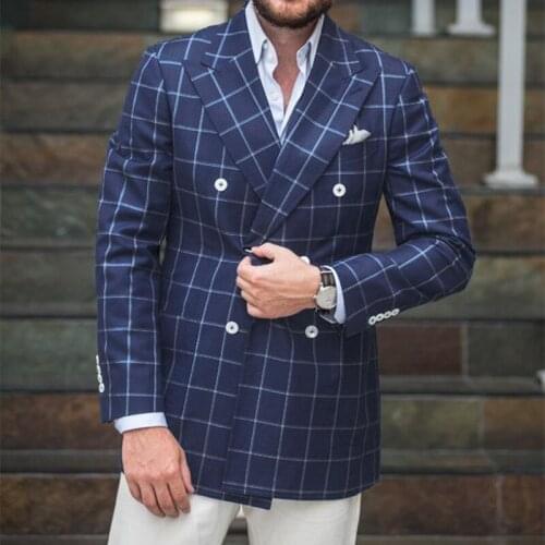 New Arrival Mens Checkered Suit Windowpane Fashion Men Suits Custom Made Checkered Man Wedding Double Breasted Men Jacket Only