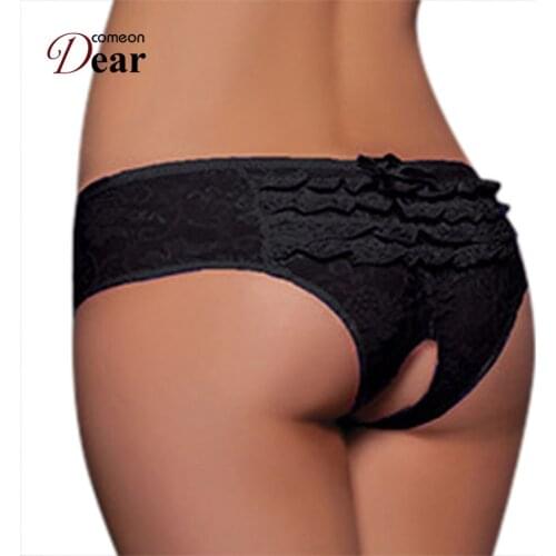 Comeondear 5XL Lace Panties Open Crotch Transparent String Sexy Lingerie Plus Size Women Erotic Underwear 3XL 4XL Black PB5178