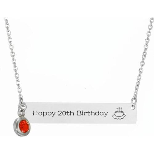 Personalized Crystal Birthstone Custom Necklaces Engraving Name ID Tags Cards Stainless Steel Pendant Necklace For Birthday Gift