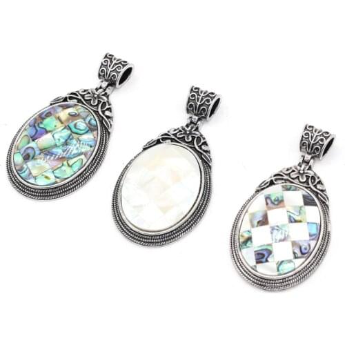 High Quality Pendant Retro Natural Stone White Shell Charms Bohemia Style Oval Pendant for DIY Jewelry Making Necklace 40x60mm