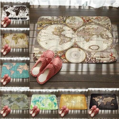 Doormat Kitchen Carpet Anti-Slip Nordic Style World Map Pattern Bathroom Floor Dustproof Mats