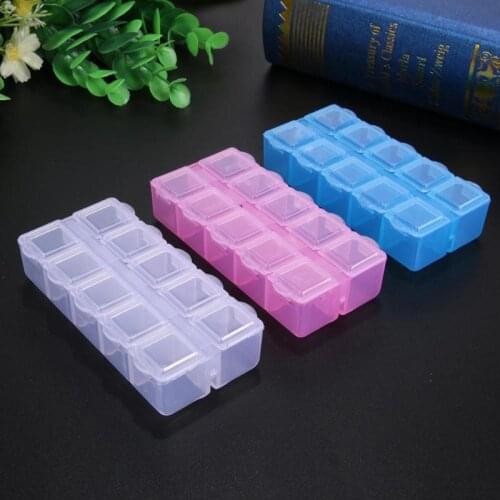 2 Row 10Grid Portable Nail Organizer Box Plastic Rectangle Box Holder Rhinestones Flower Earring Jewelry Storage Container Case
