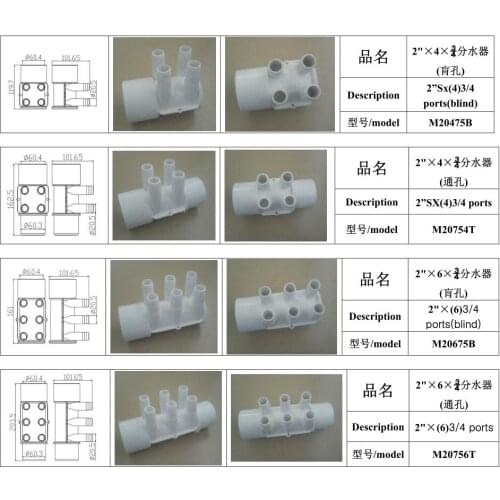 Spa water distributor PVC Water hotutb Manifold with 4 x Port 6 x Port