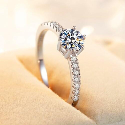 Luxury Female Solitaire Round Zircon Stone Ring Real 925 Sterling Silver Wedding Ring Promise Love Engagement Rings For Women