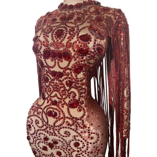 Luxury Crystal Tassel Evening Party Dress Women Birthday Wedding Celebration Rhinestone Dress Prom Long Dress Singer Stage Wear