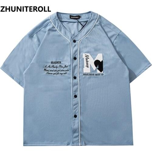 Fashion Beach Mesh Shirts Embroidery Letter Hip Hop Button Shirt Mens Casual Harajuku Short Sleeve Holiday Party Blouse Tops