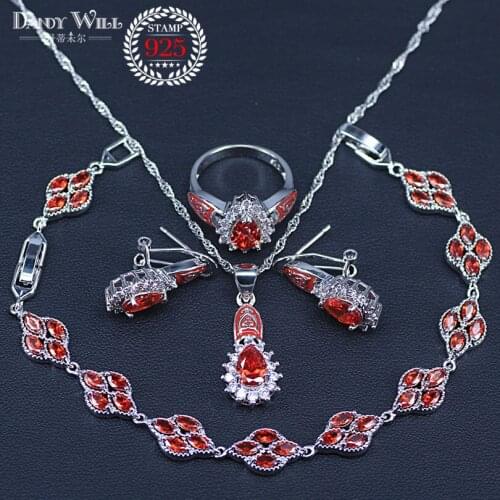 Traditional technology Rubber Paint Jewelry With Red Cubic Zirconia Drop Beads Jewelry Sets For Women Bracelets Sets