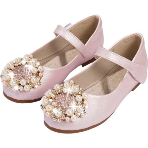Girls Wedding Bridesmaids Pump Shoes Children Mary Jane Shoes Kids Glitter Pearl Princess Shoes Elegant Classic Ballet Flats