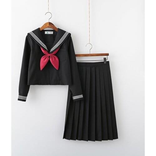 Black White JK Uniform Summer Short/long Sleeve Japanese School Uniforms Girls Sailor Sets Pleated Skirt JK Uniform COS Costume