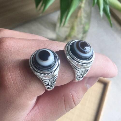 Natural unique dzi agate ring with 925 sterling silver for men jewelry rings 925 ring natural stone jewelry