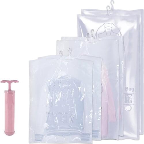 Hanging Space Saver Bags Vacuum Storage Bags for Clothes, Vacuum Seal Storage Bag Clear Bags for Suits,Jackets,Closet Organizer