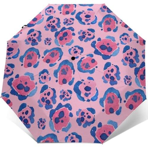 Wind Resistant Fully-Automatic Umbrella Animal Print Rain 3 Folding Parasol Travel Car Umbrella