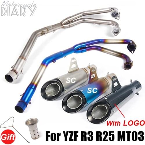 For Yamaha YZF R3 R25 MT03 Motorcycle Exhaust Escape Moto Modified Full Systems Front Middle Link Pipe Muffler DB Killer Slip on