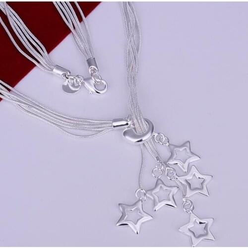 N152 Silver Color Necklaces Silver 925 Jewelry Pendant Fashion Jewelry Five Hollow Stars Necklace /byeakpla Cjwalbda