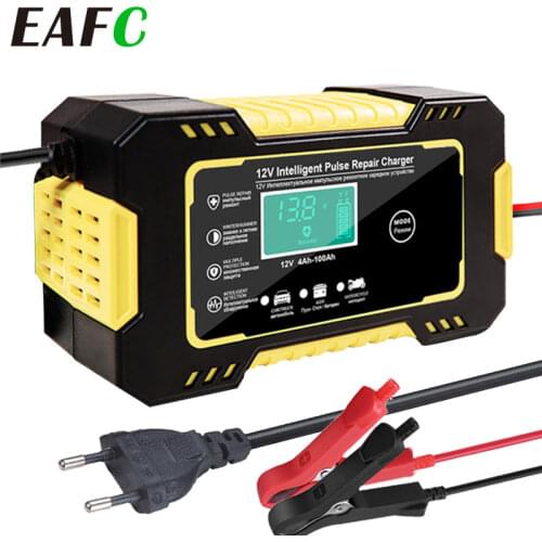 Full Car Motorcycle Battery Charger 12V 6A Auto Pulse Repair LCD Display Smart Fast Charge AGM Deep cycle GEL Lead-Acid Charger