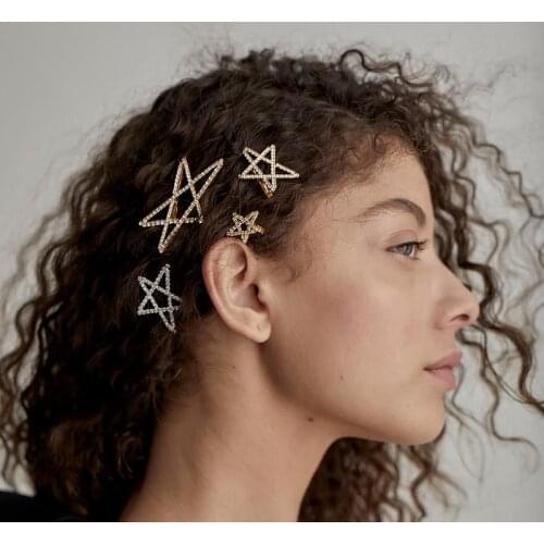 Stonefans Star Heart Shape Full Rhinestone Hair Clips Bobby Pins for Women Geometric Crystal Big Hair Barrettes Hair Jewelry